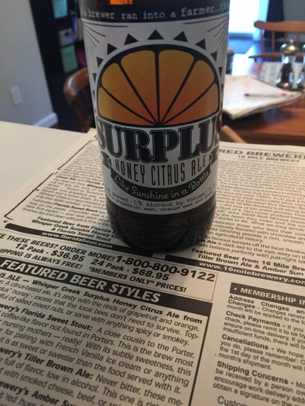 Whisper Creek Surplus Honey Citrus Ale