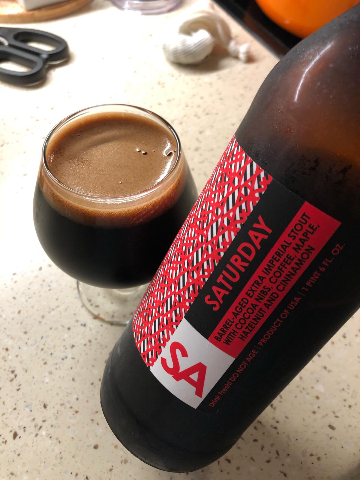 Saturday (2020) - Barrel Aged Extra Imperial Stout with Cocoa Nibs, Coffee, Maple, Hazelnut & Cinnamon